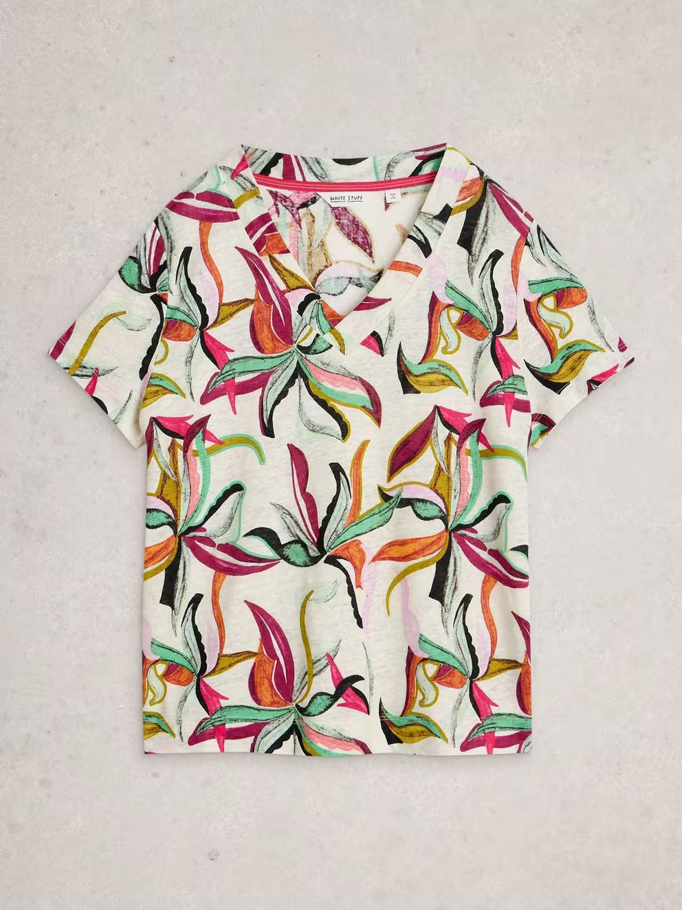 Susie Printed V-Neck Linen Tee