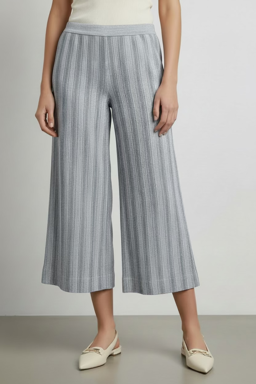 Denim Stripe Wide Crop Pant