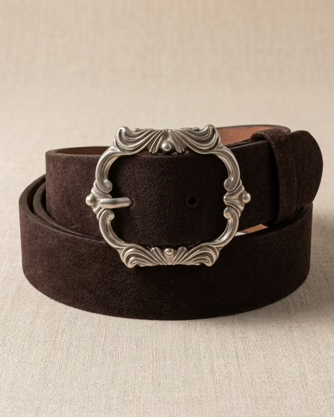 Antique Bar Buckle Suede Belt