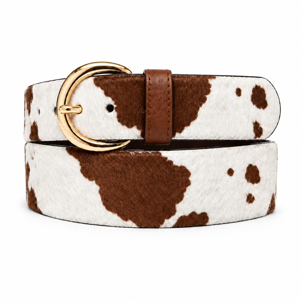 Cow Print Gold Buckle Belt