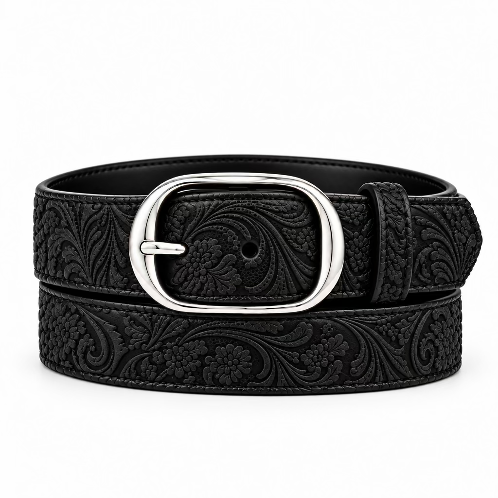 Floral Printed Suede Leather Belt