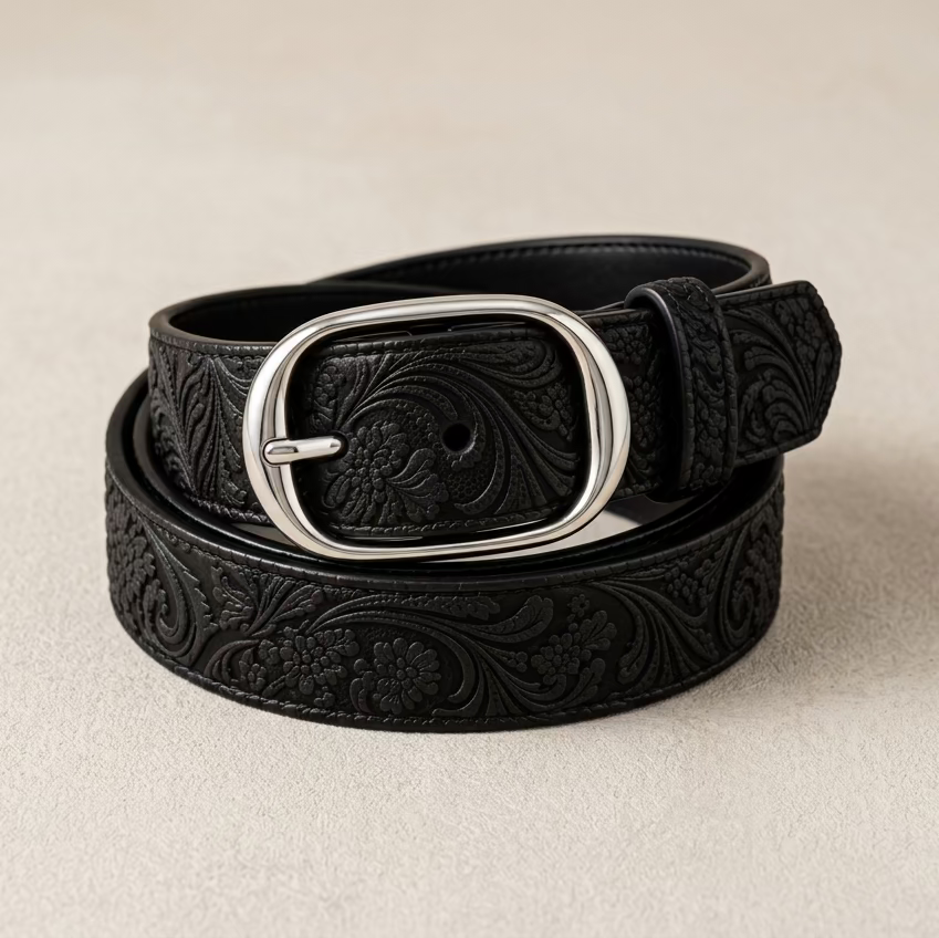 Floral Printed Suede Leather Belt
