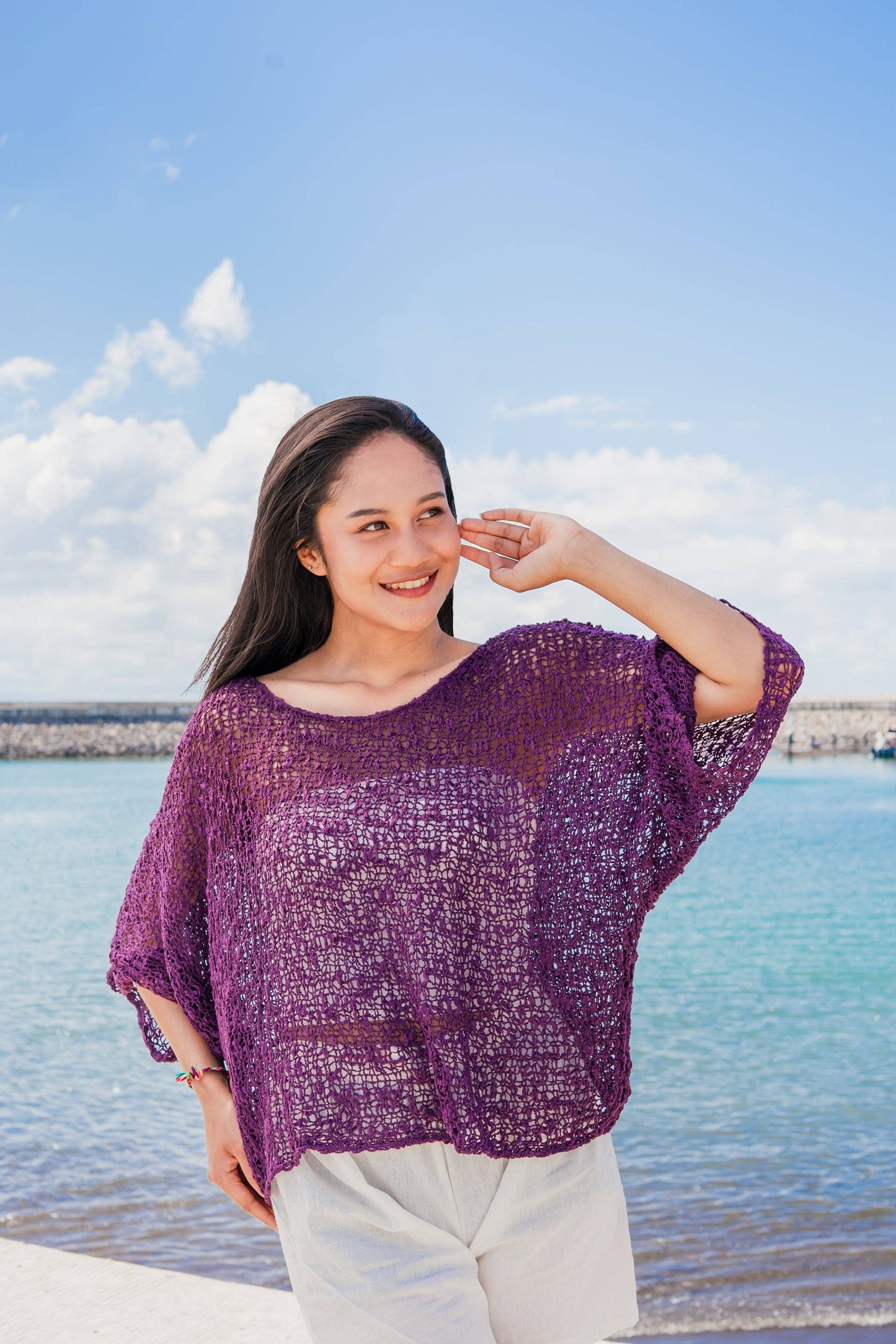 Popcorn Knit Purple Top