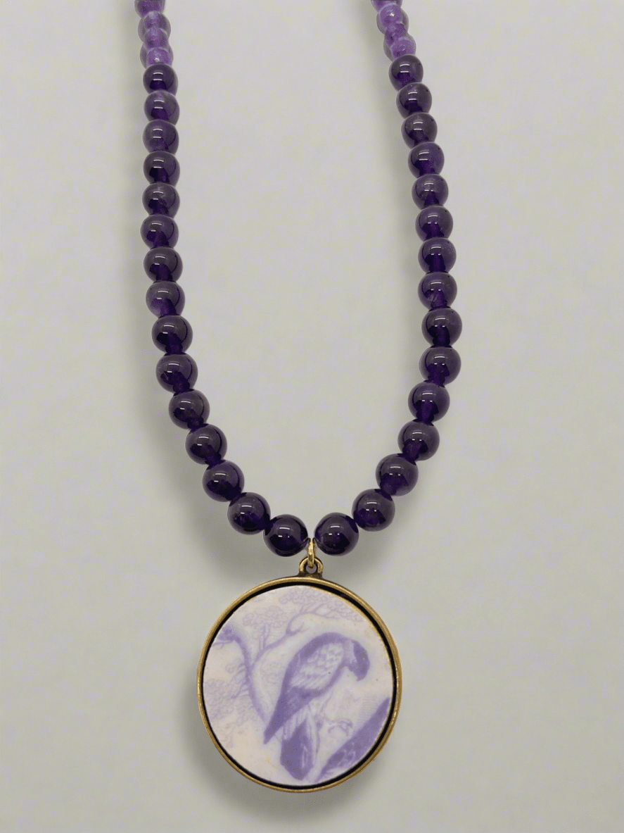 Amethyst Beaded Antique China NecklaceJewelryPosh Boutique