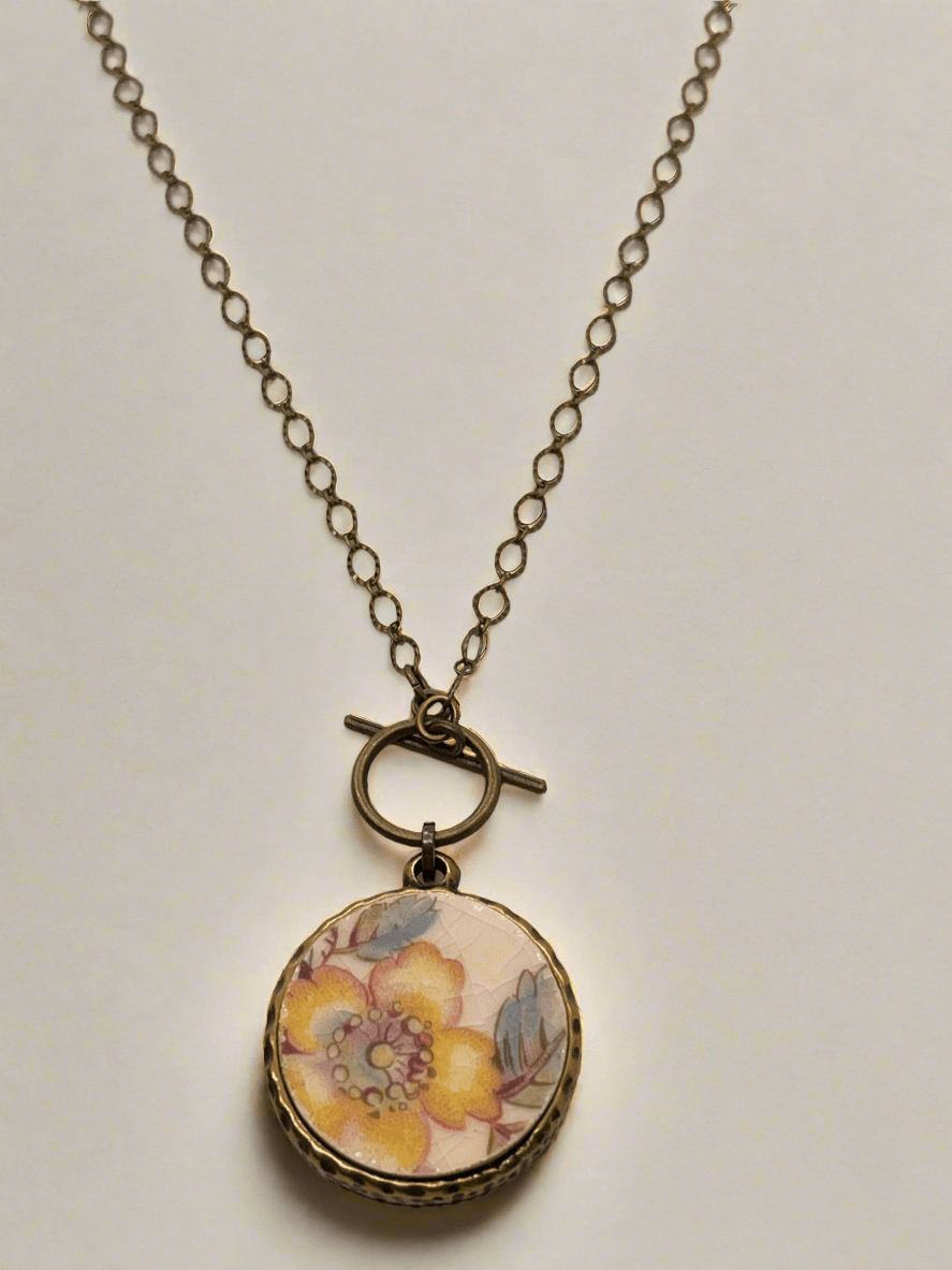 Antique China Floral Pendant NecklaceJewelryPosh Boutique