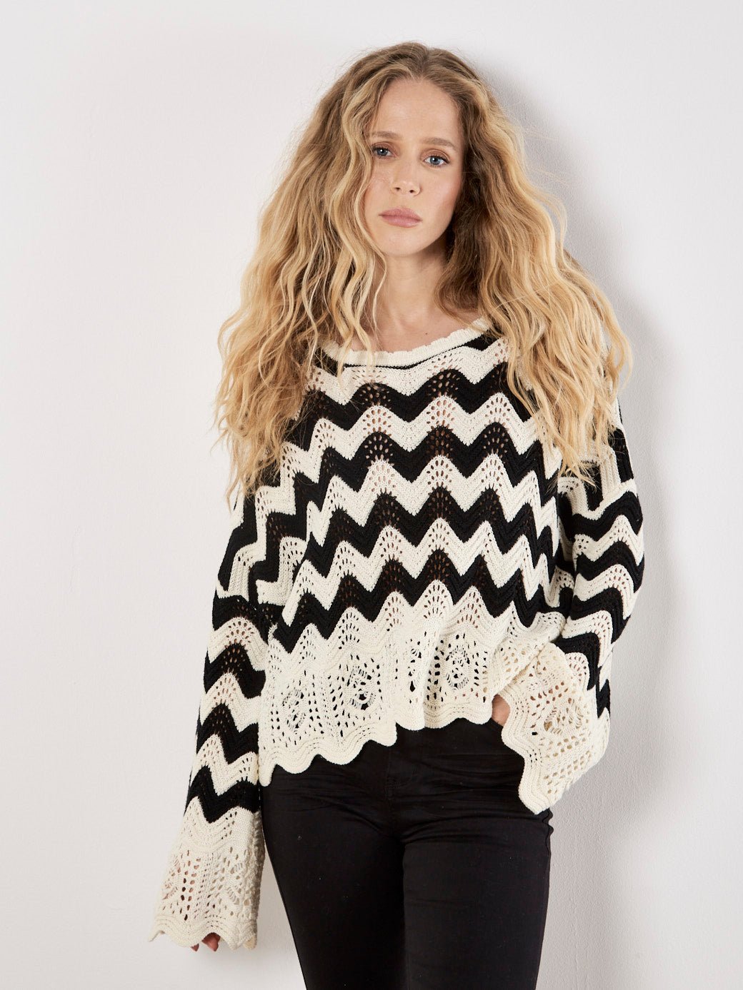 Apricot Chevron Knit SweaterSweatersPosh Boutique