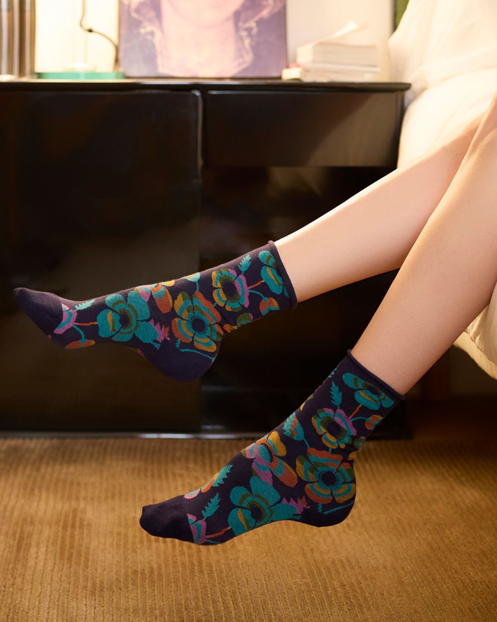 Velvety Floral Socks