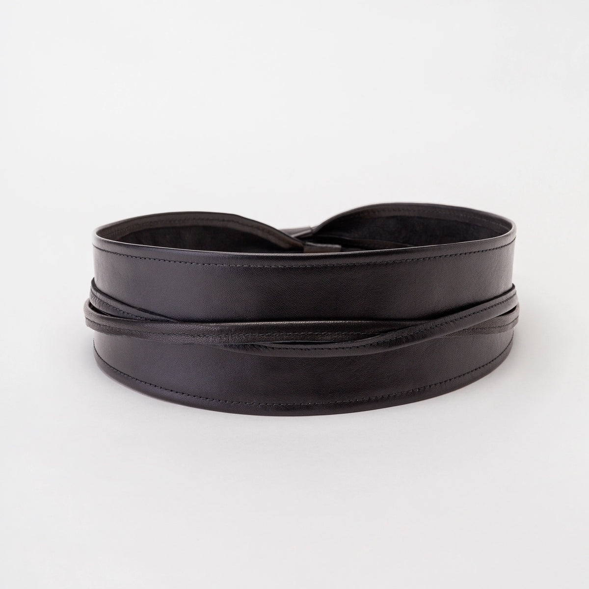 Black Leather Obi Belt with Tassels
