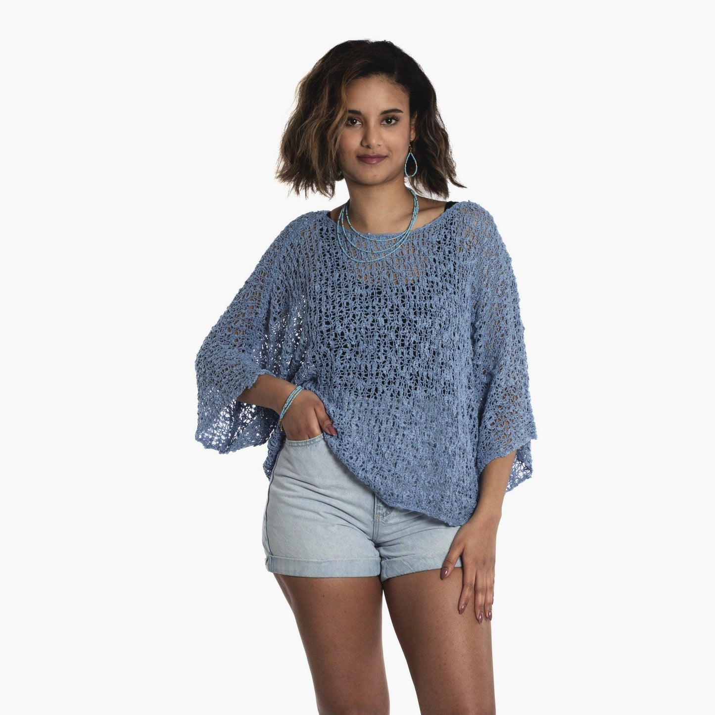 Popcorn Knit Denim Blue Top