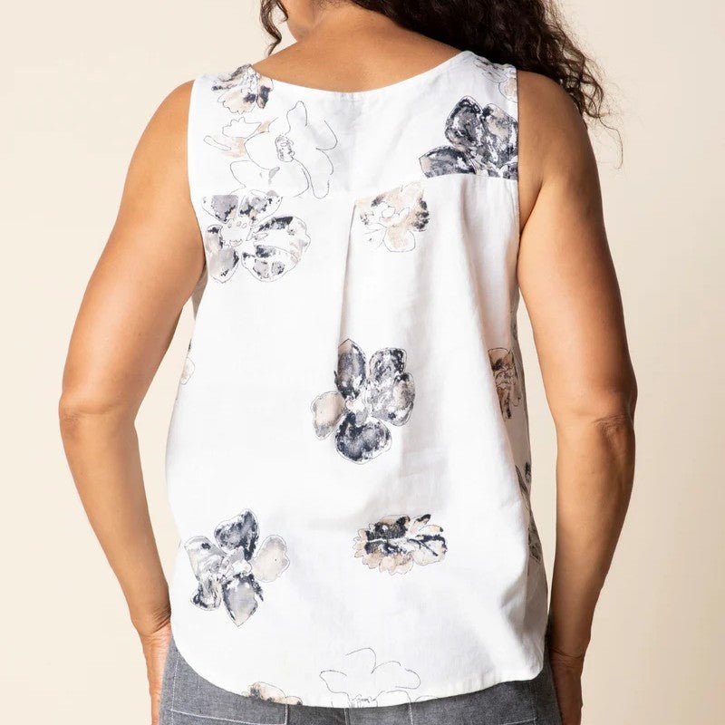 Floral Pleat Back Button TankPosh Boutique