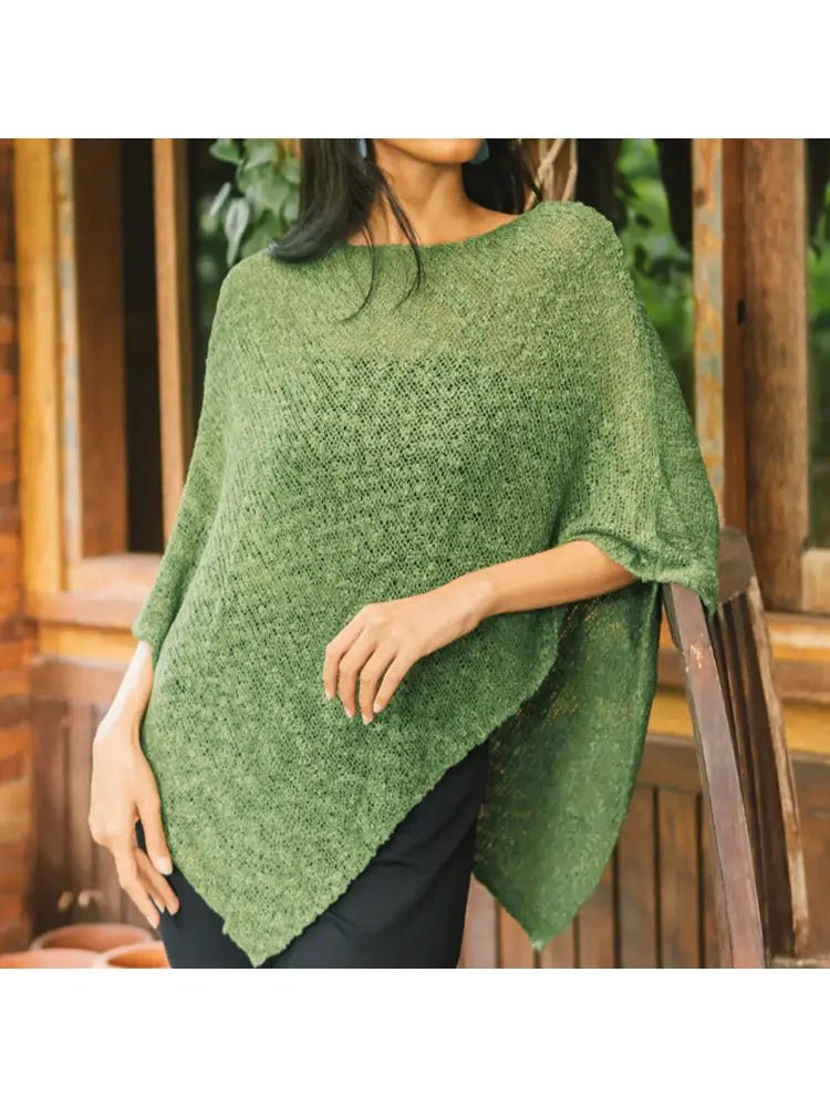 Green Double Knit PonchoPosh Boutique