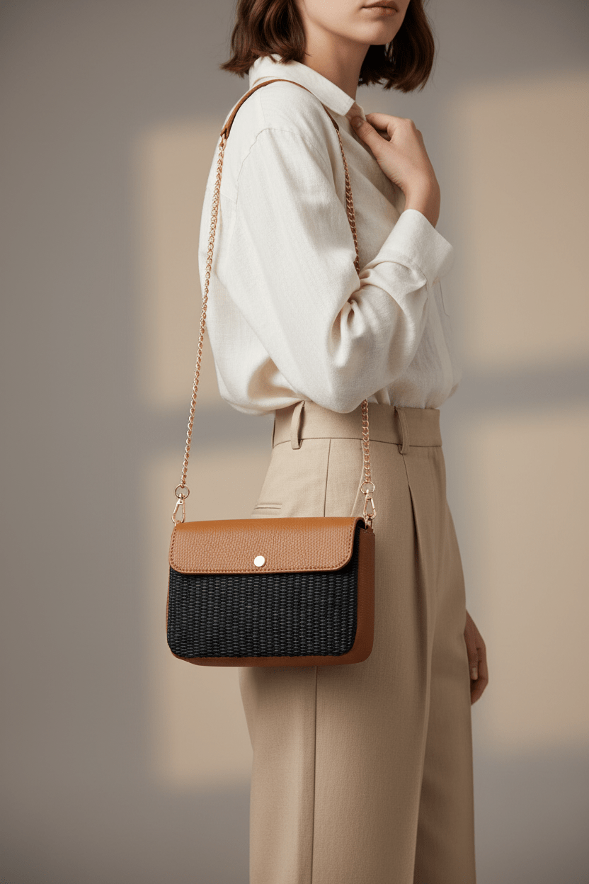 Leather & Raffia Crossbody BagHandbagsPosh Boutique