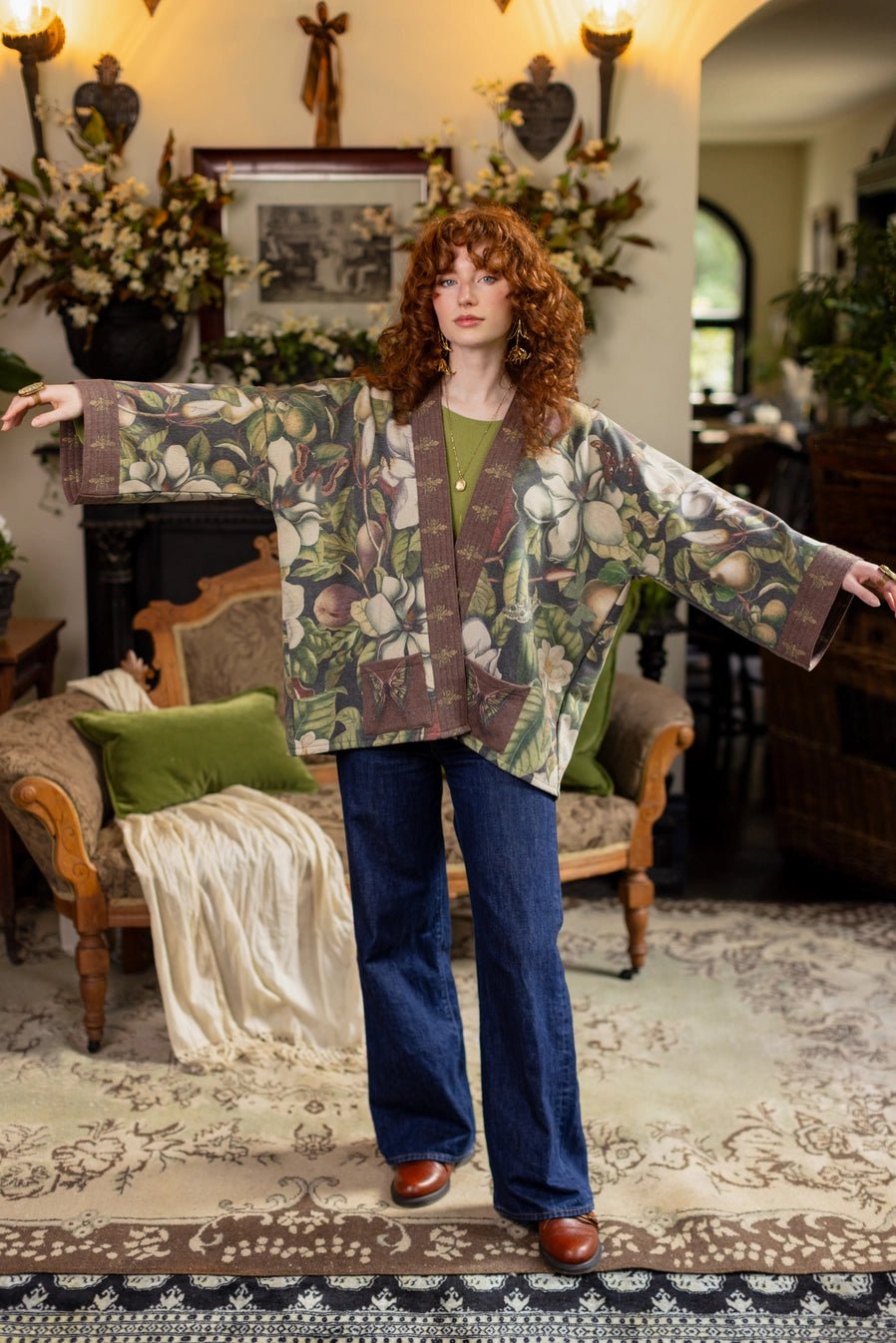 Market of Stars Fleur De Lune Fleece Cottage Kimono JacketJacketsPosh Boutique