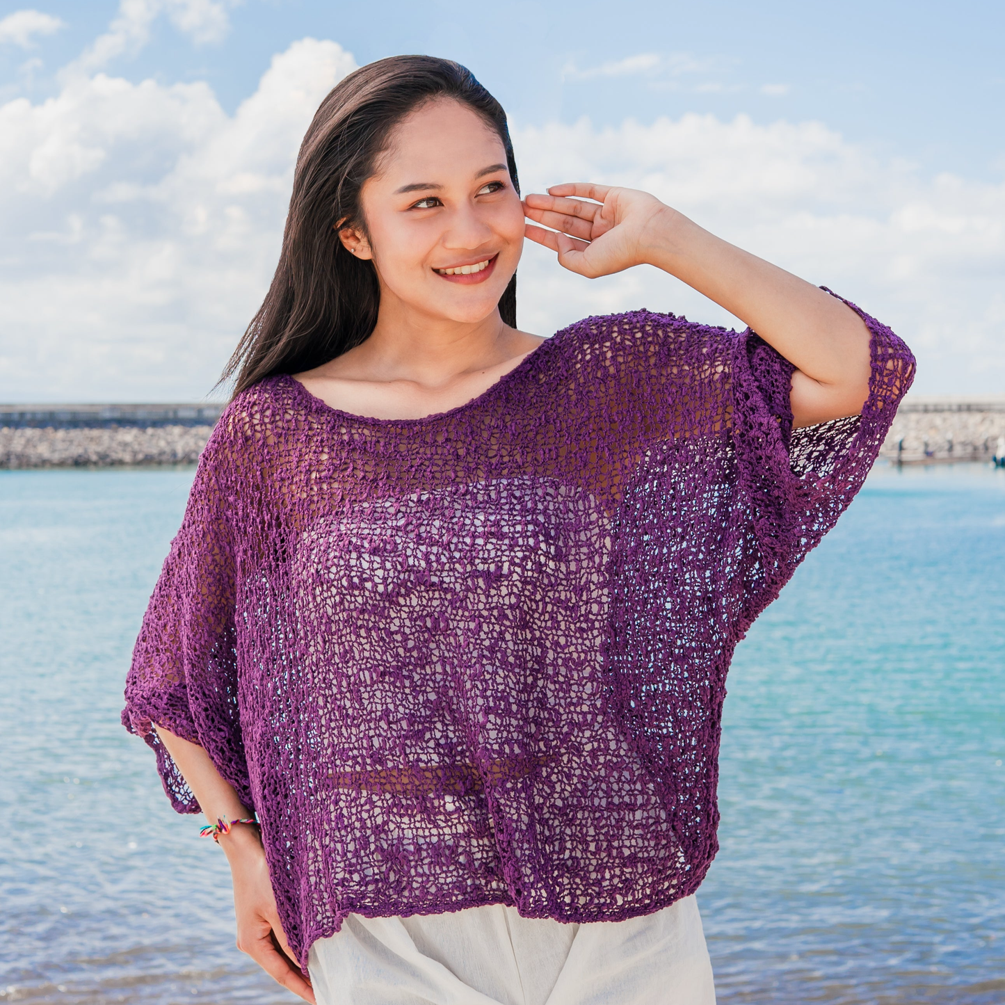 Popcorn Knit Purple Top