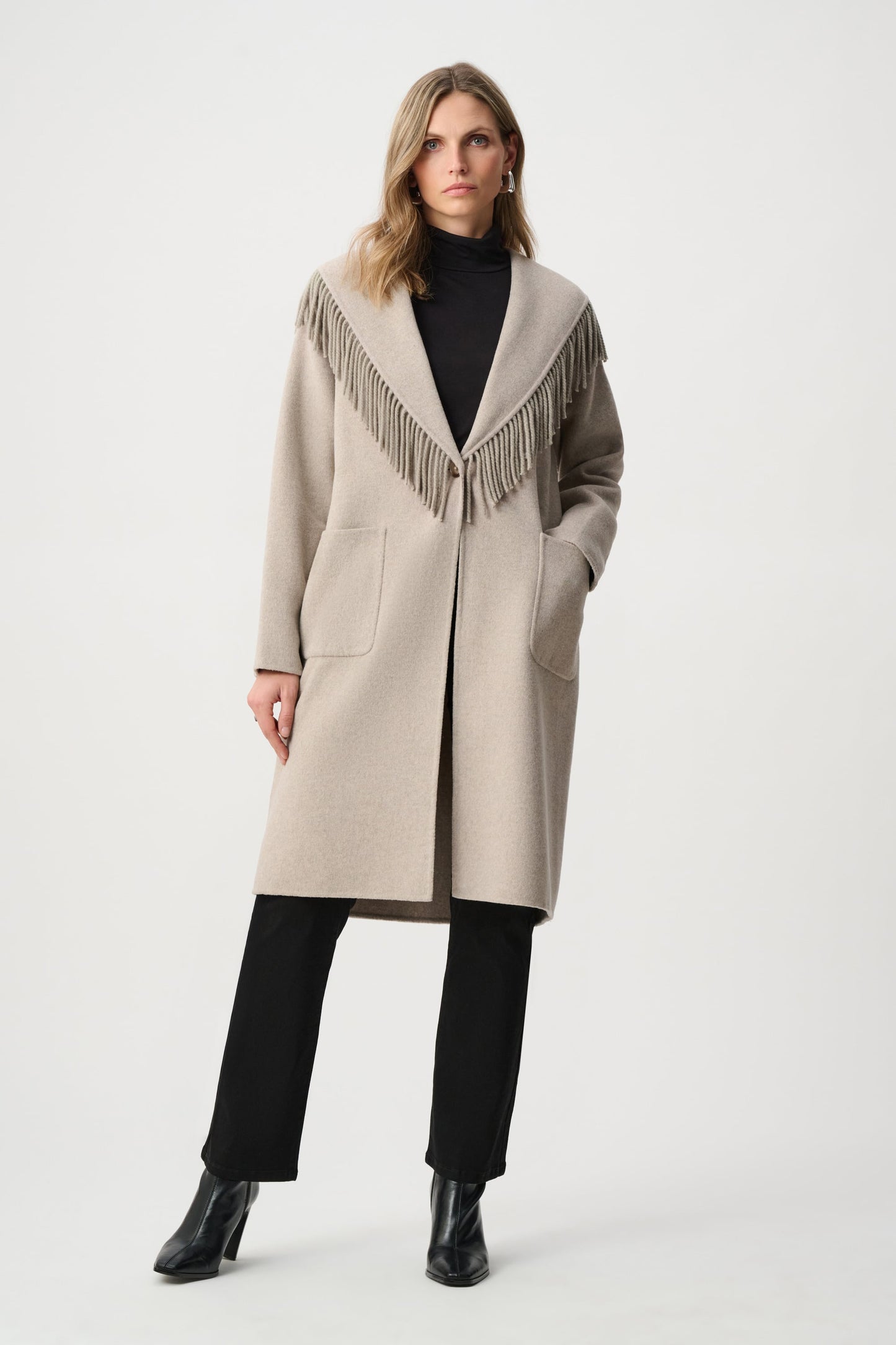 Shawl Collar Fringed Coat