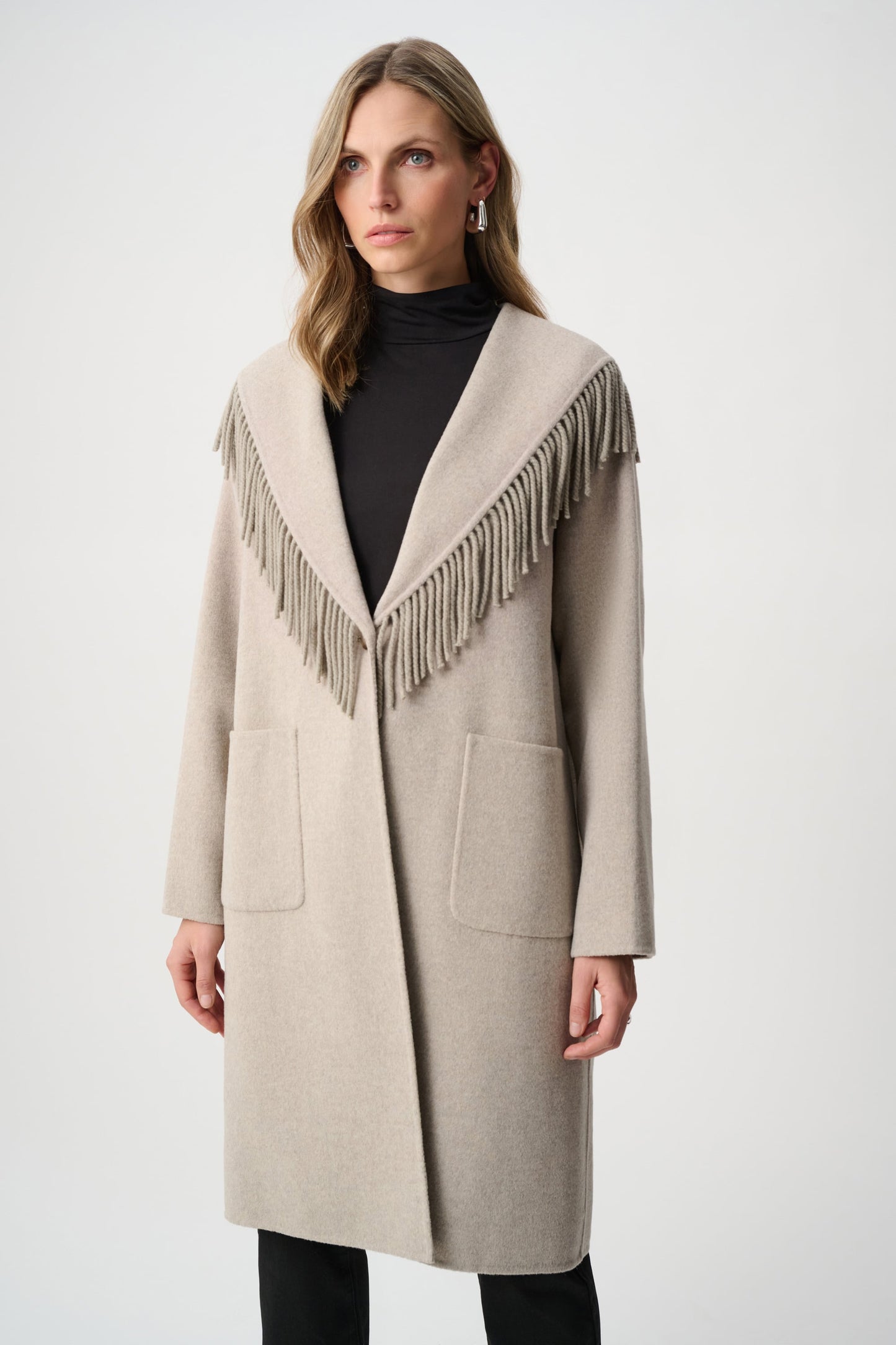 Shawl Collar Fringed Coat