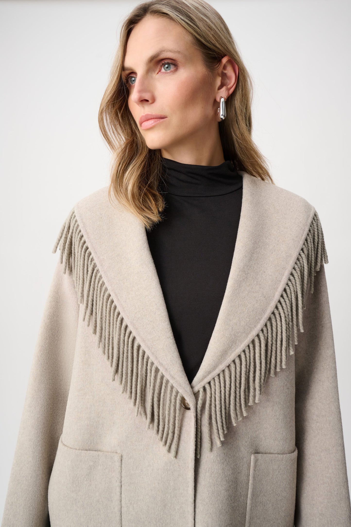 Shawl Collar Fringed Coat