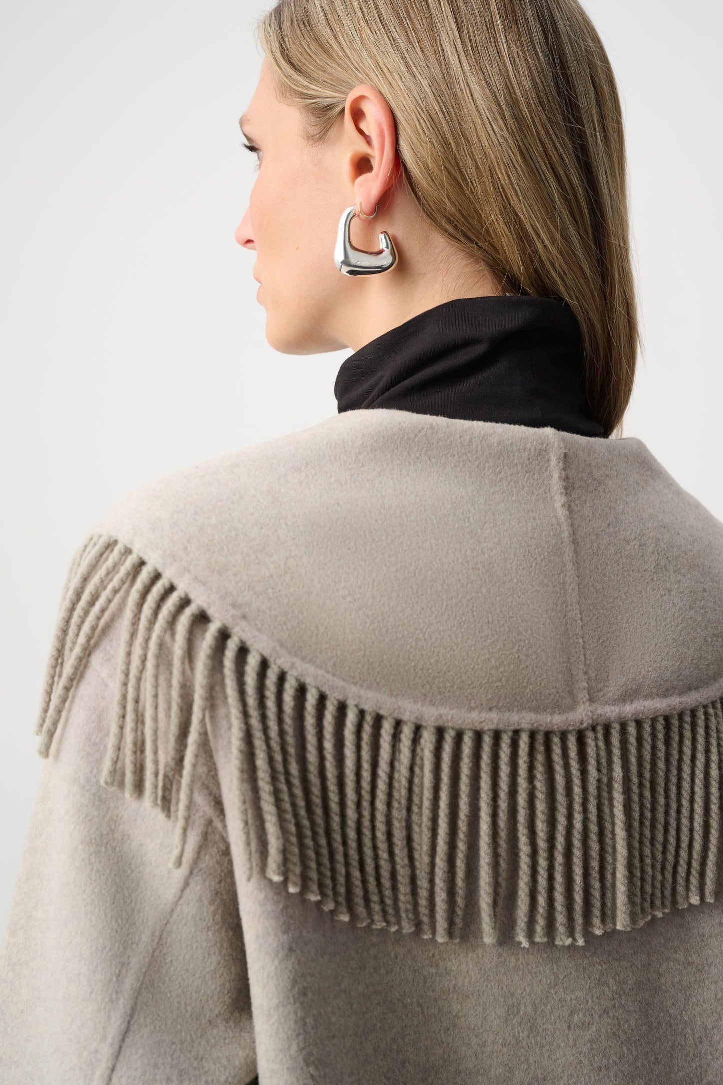 Shawl Collar Fringed Coat