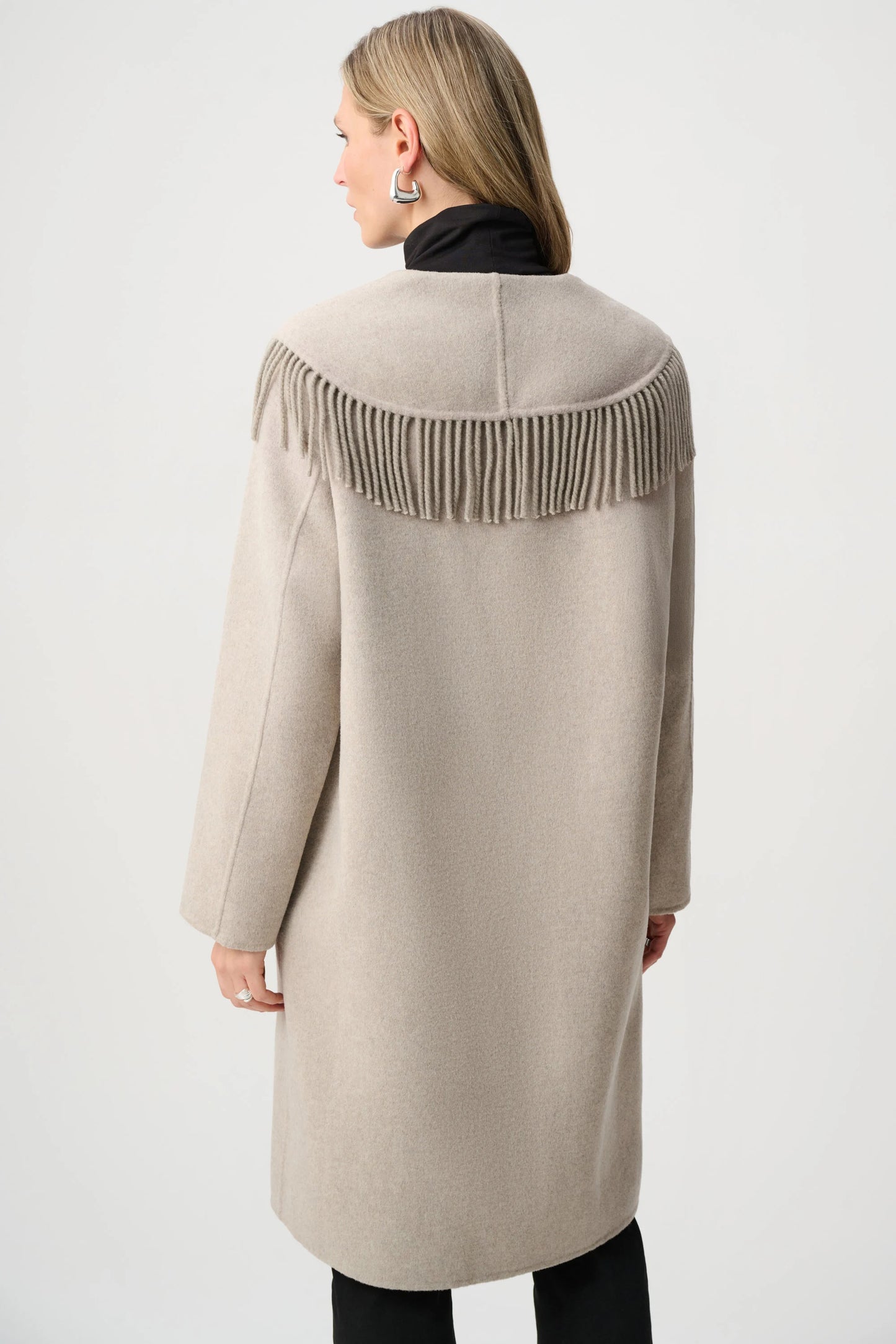 Shawl Collar Fringed Coat