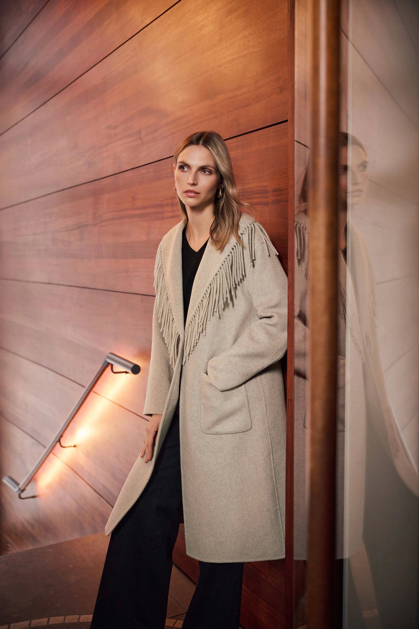 Shawl Collar Fringed Coat