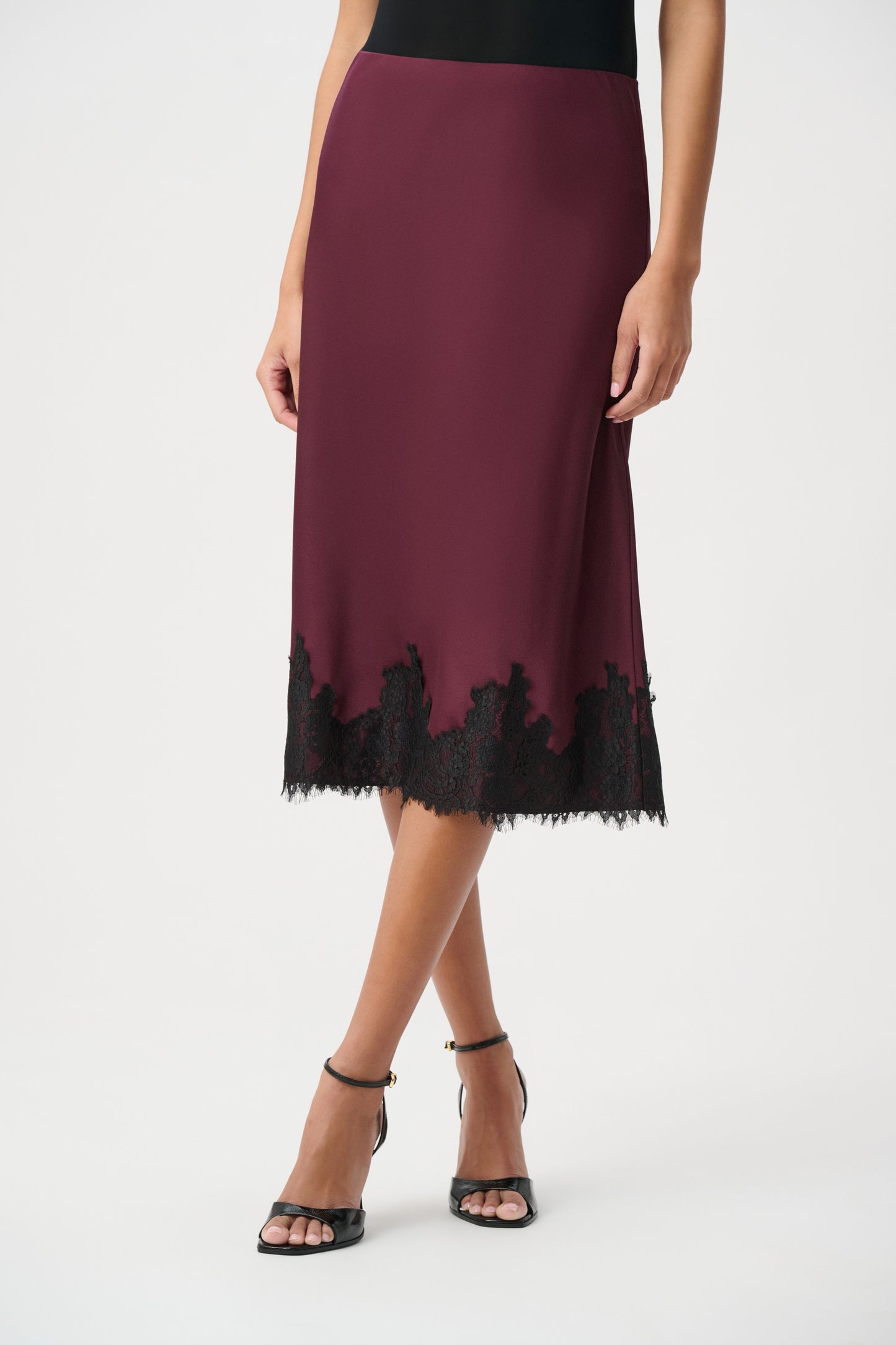 Recycled Satin Lace Trim Midi Skirt