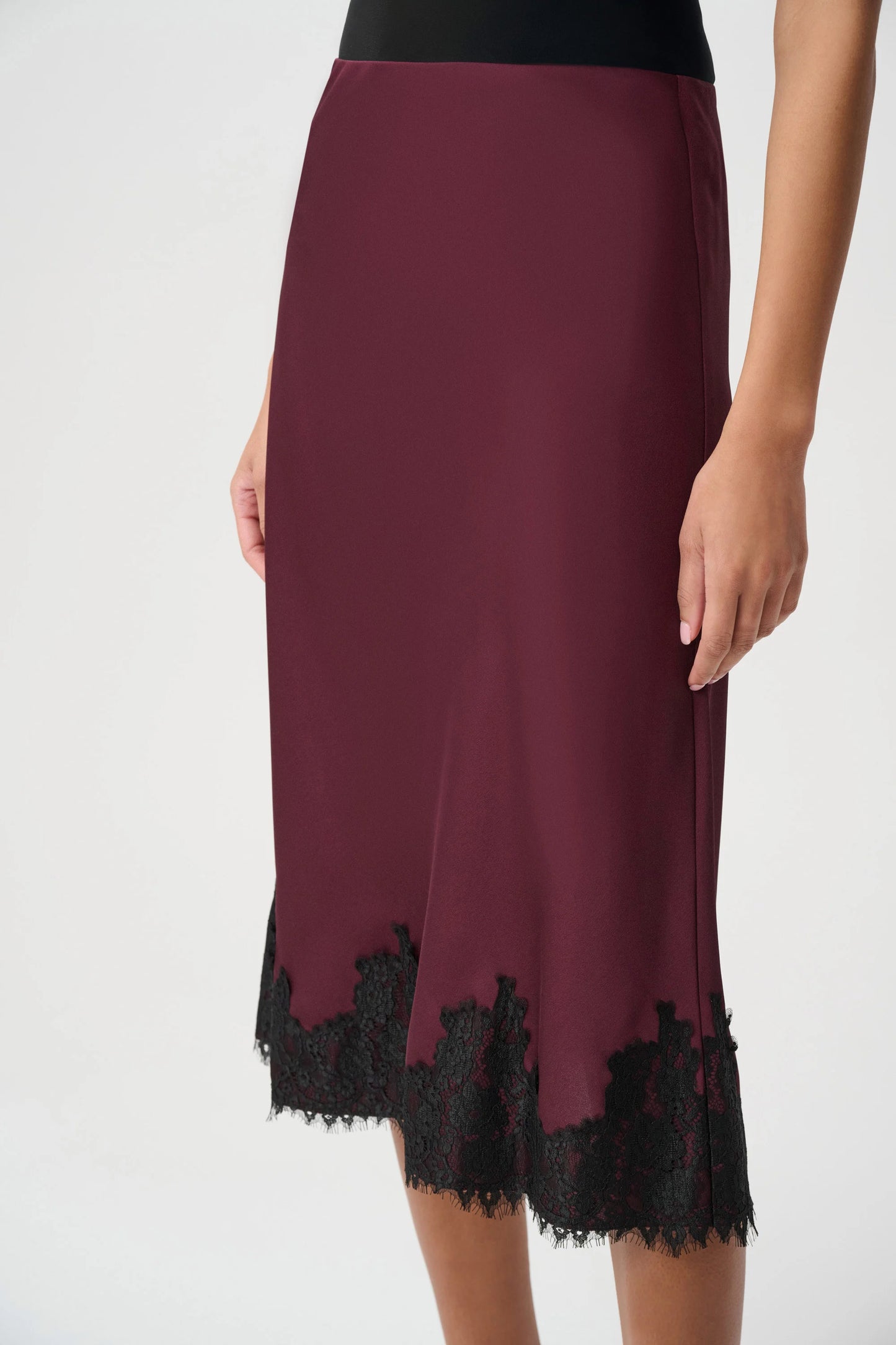 Recycled Satin Lace Trim Midi Skirt