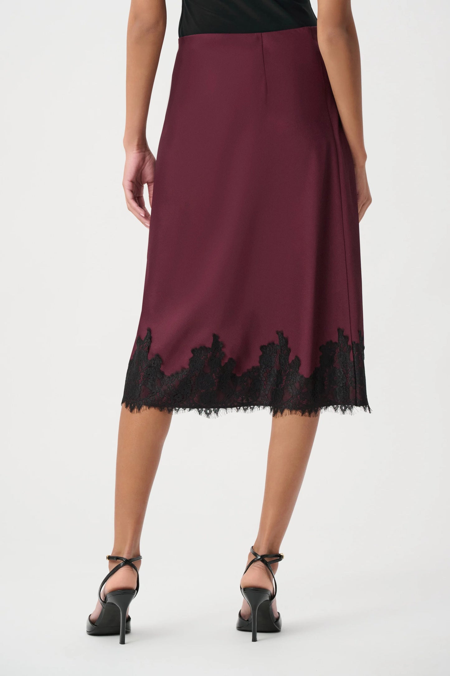 Recycled Satin Lace Trim Midi Skirt