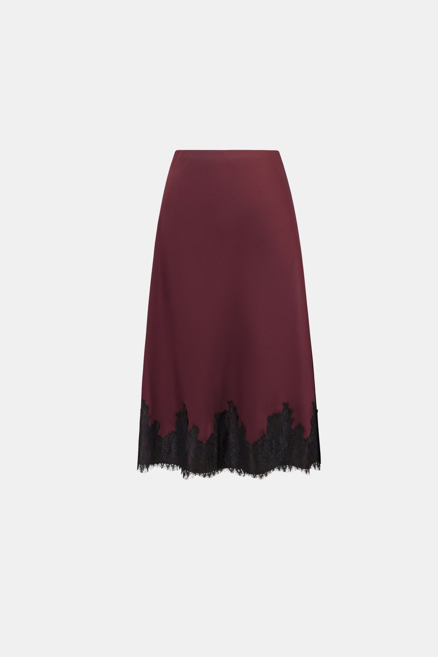 Recycled Satin Lace Trim Midi Skirt