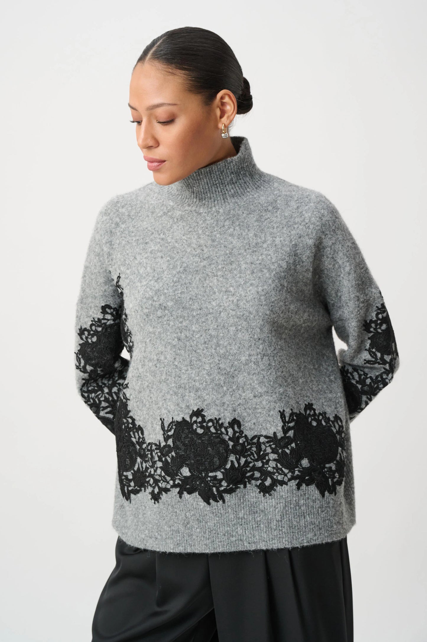 Lace Applique Mock Neck Sweater