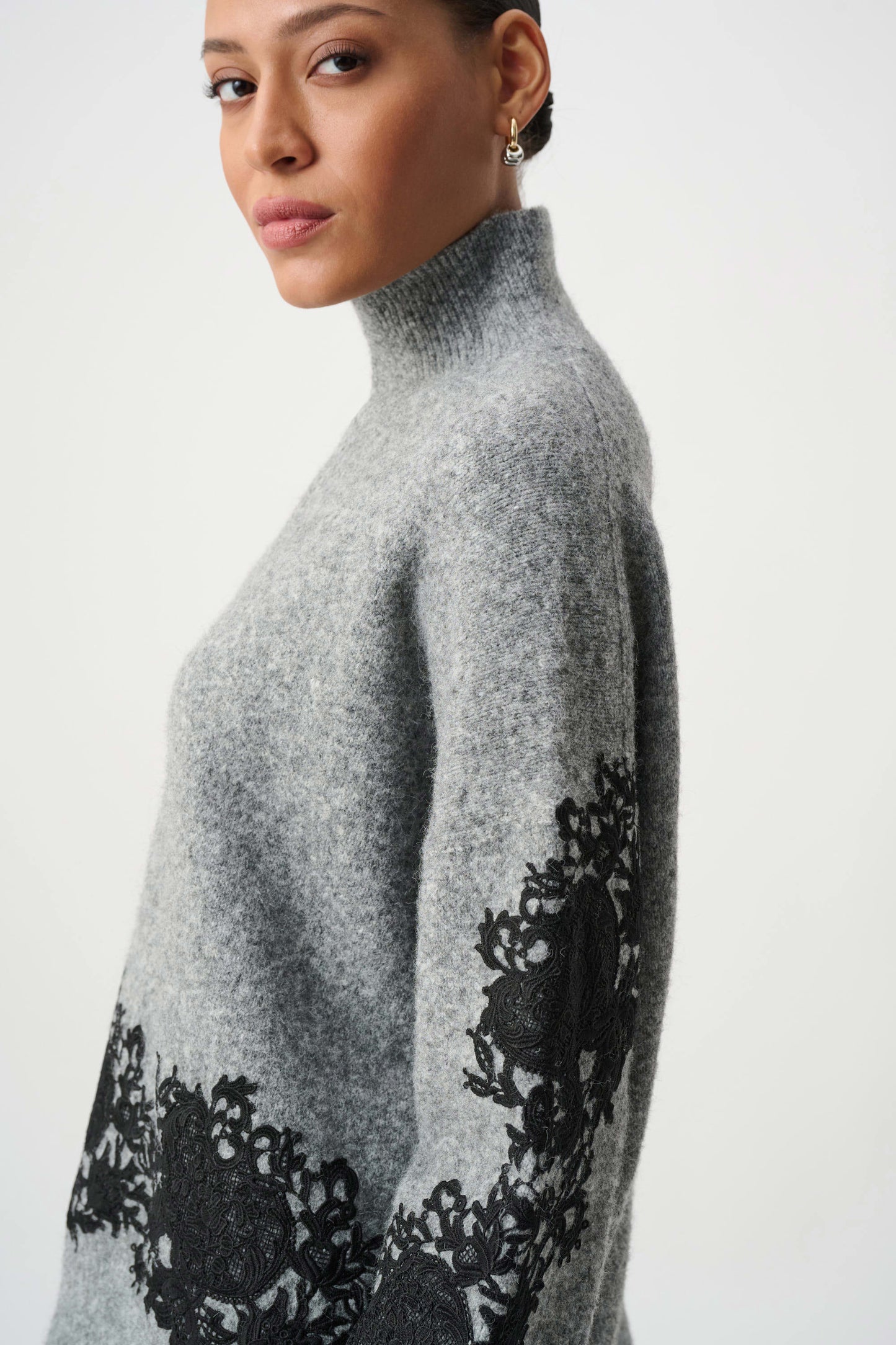 Lace Applique Mock Neck Sweater