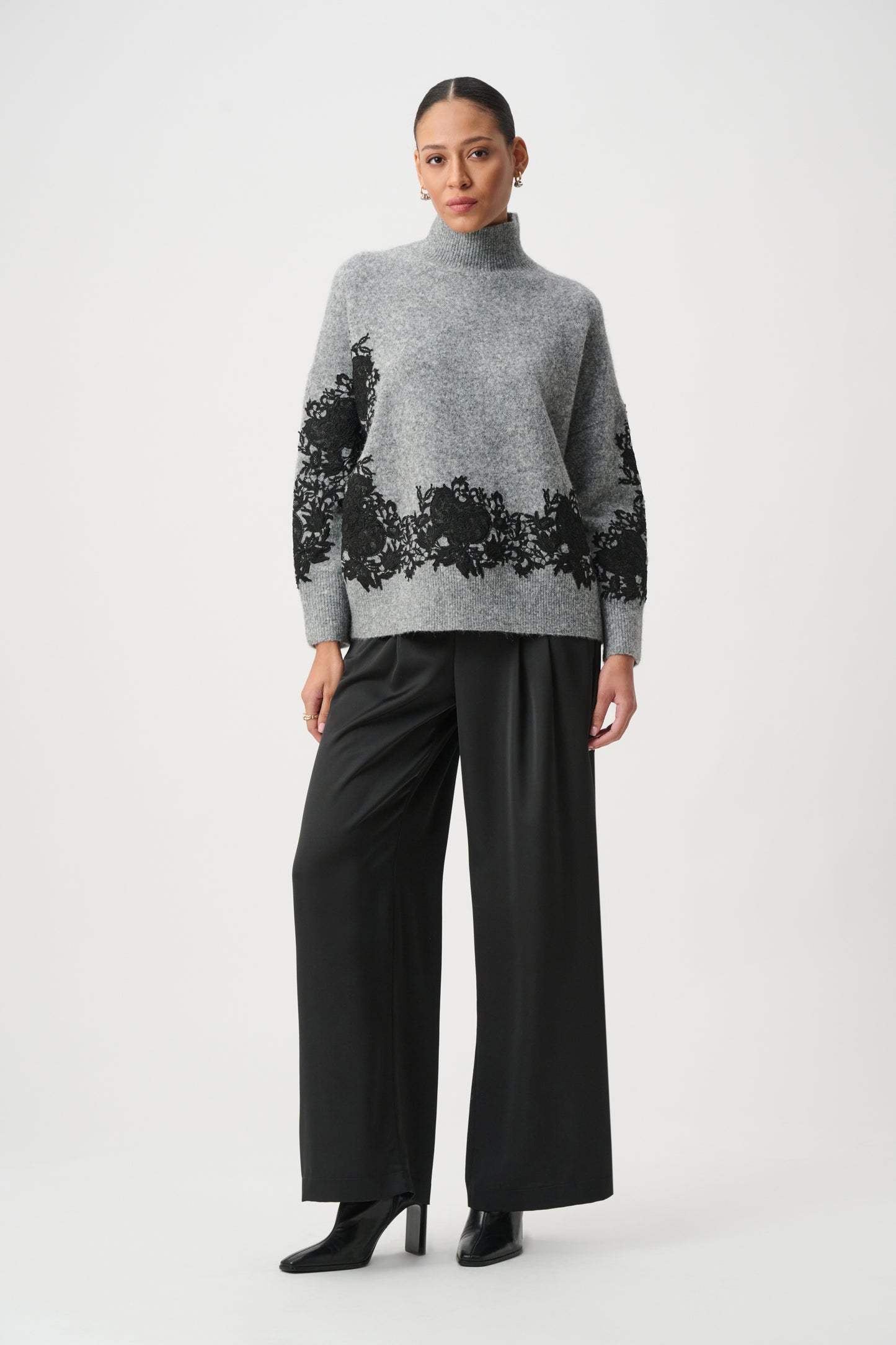 Lace Applique Mock Neck Sweater