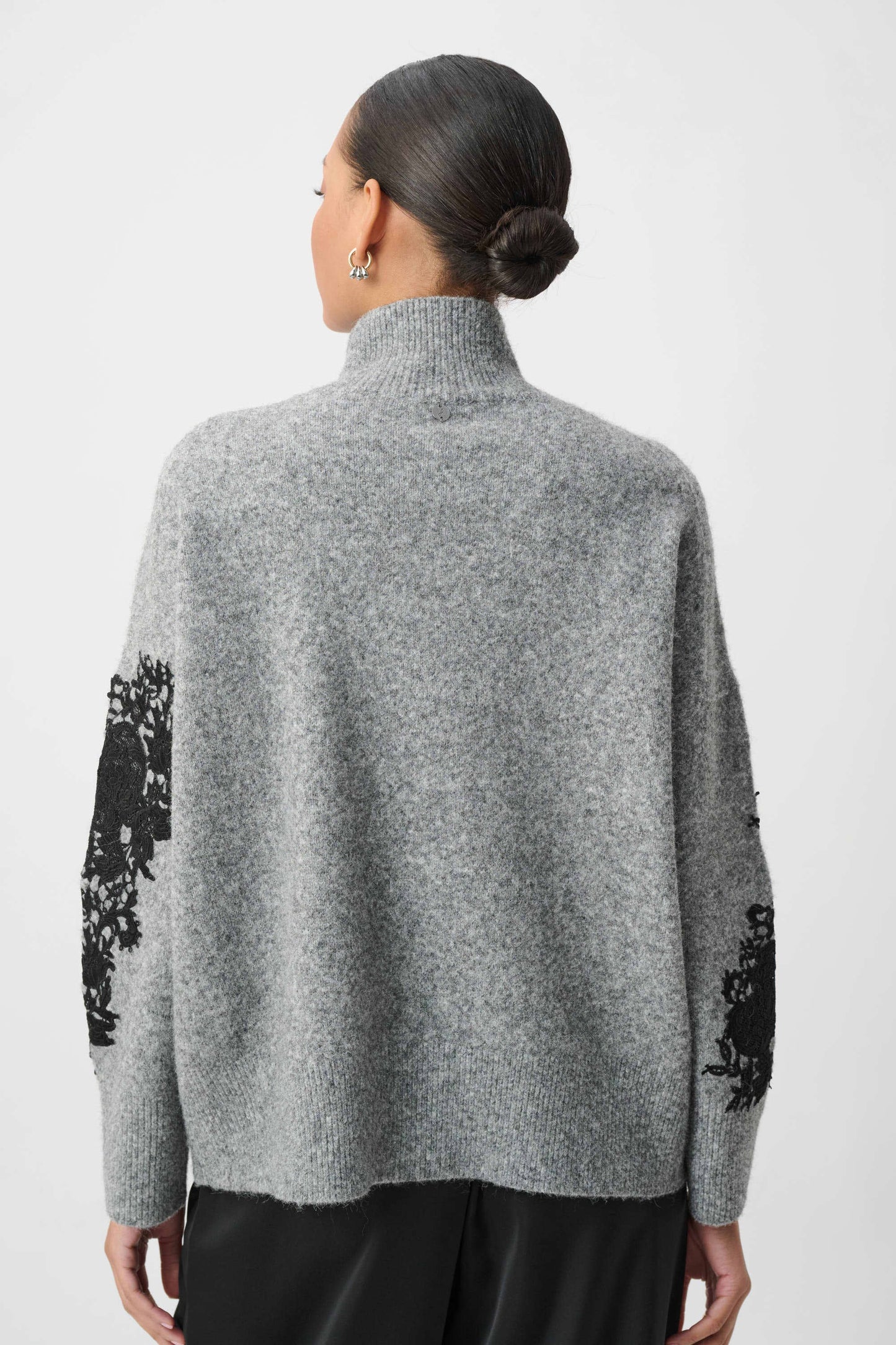 Lace Applique Mock Neck Sweater