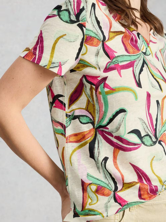 Susie Printed V-Neck Linen Tee