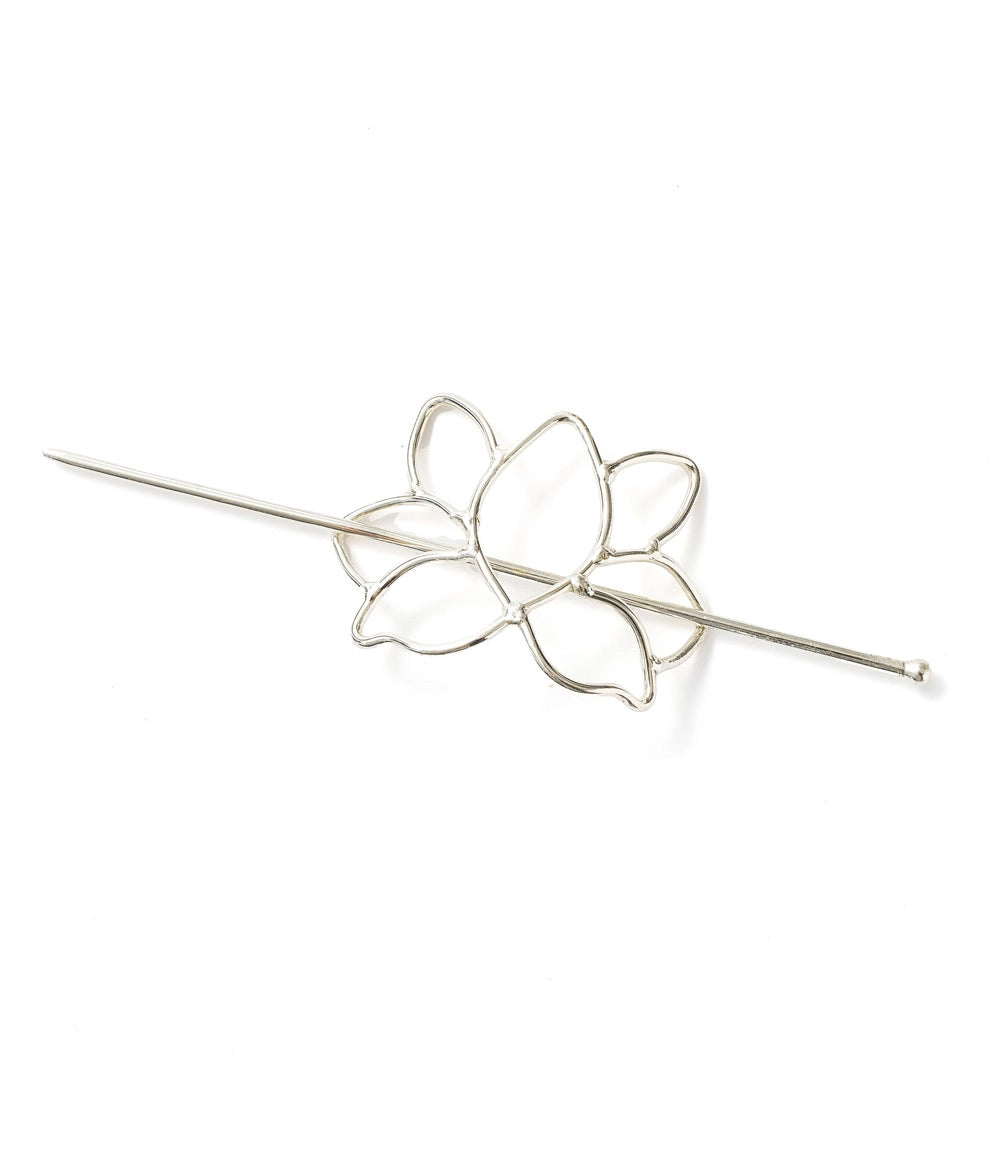 Silver Lotus Hair Slide with Stick