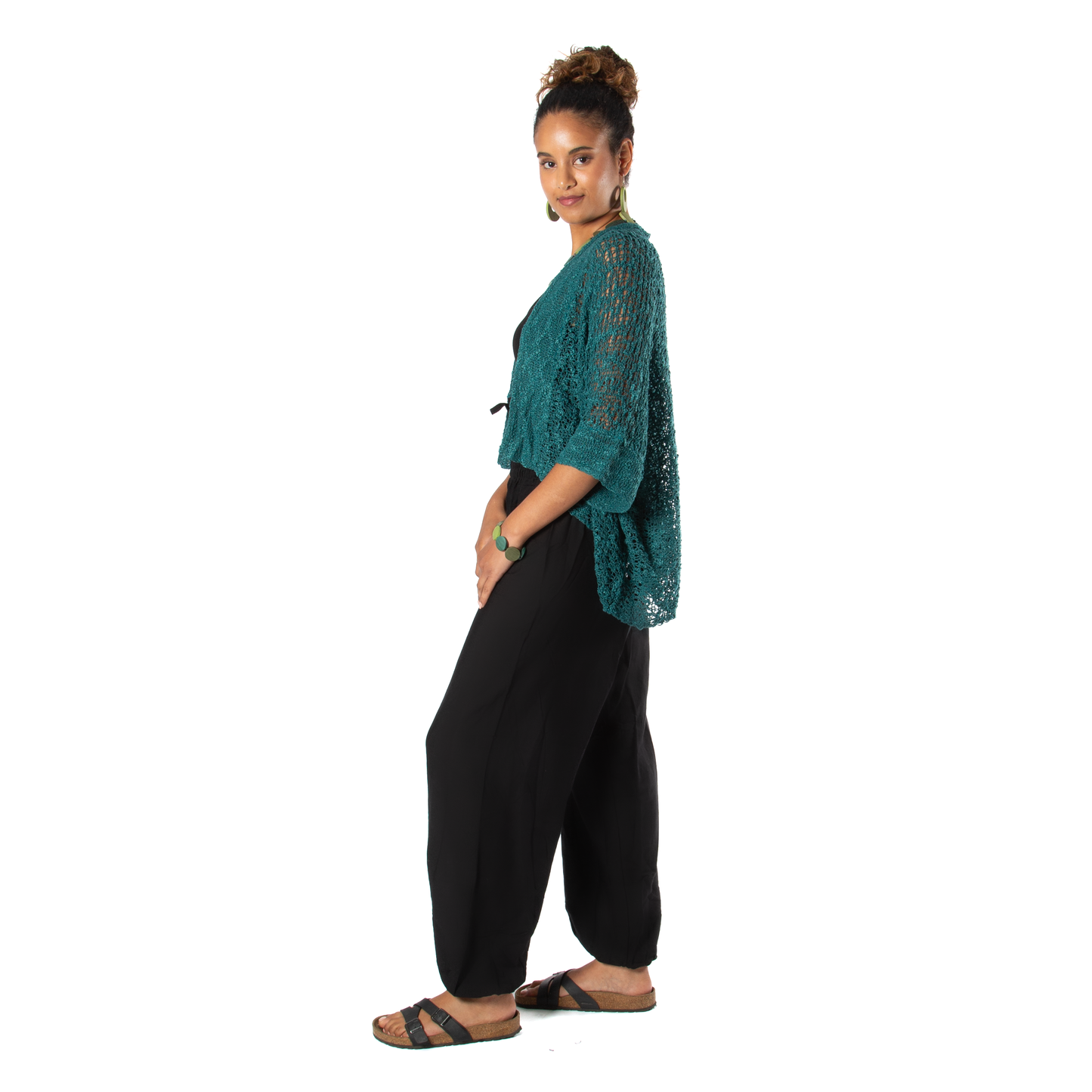 Popcorn Knit Short Sleeve Jade Cardigan