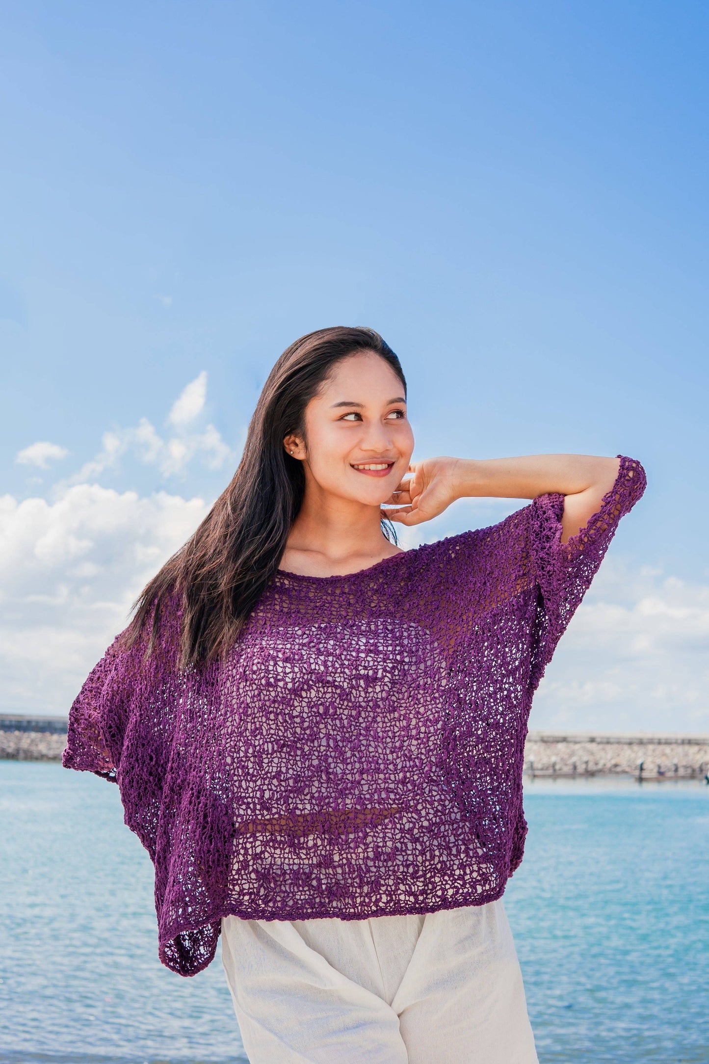 Popcorn Knit Purple Top