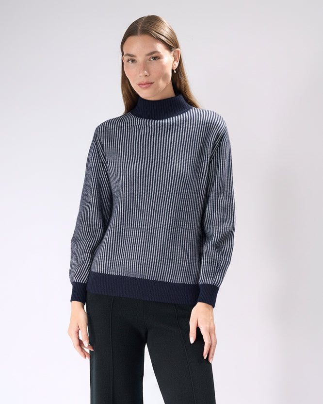 Rib Two Tone Cashmere Sweater