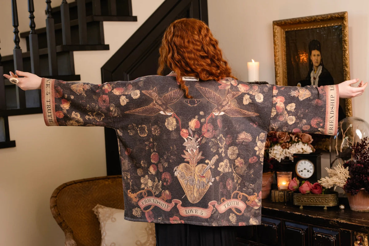 Heart of Gold Fleece Cottage Cardigan Kimono Jacket