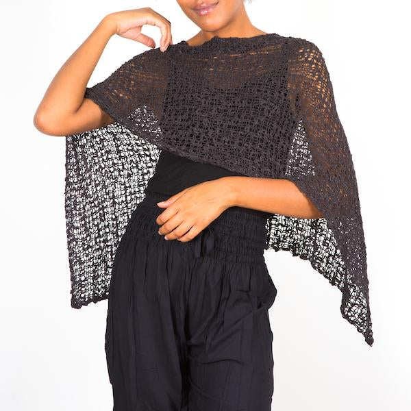 Black Popcorn Knit Poncho