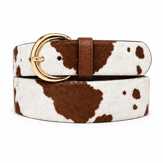 Cow Print Gold Buckle Belt