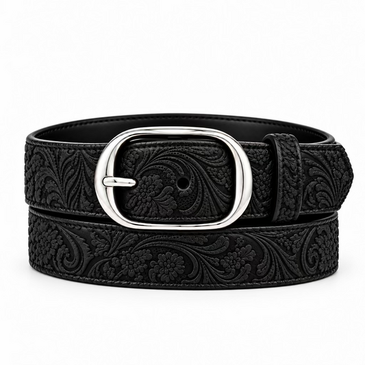 Floral Printed Suede Leather Belt