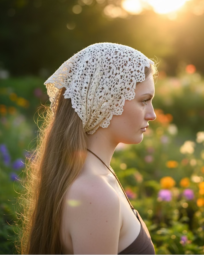 Crochet Floral Triangle Scarf