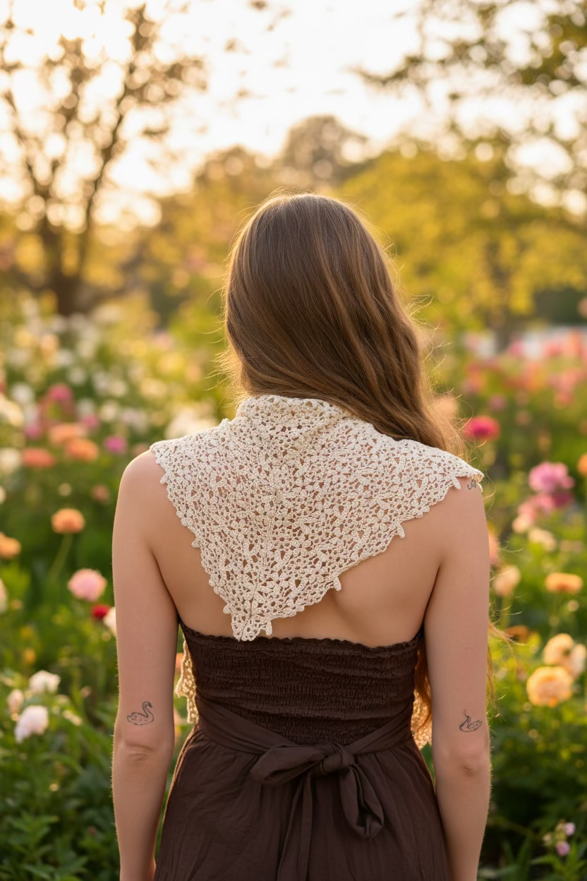 Crochet Floral Triangle Scarf