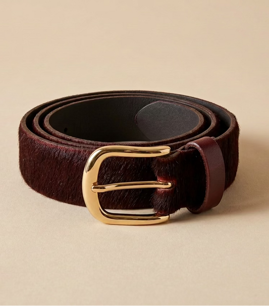 Cow Fur Belt With Gold Buckle