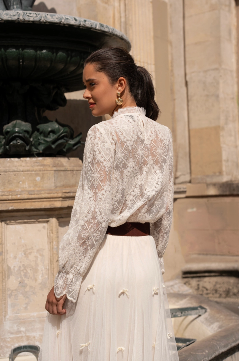 High-Neck Lace Blouse