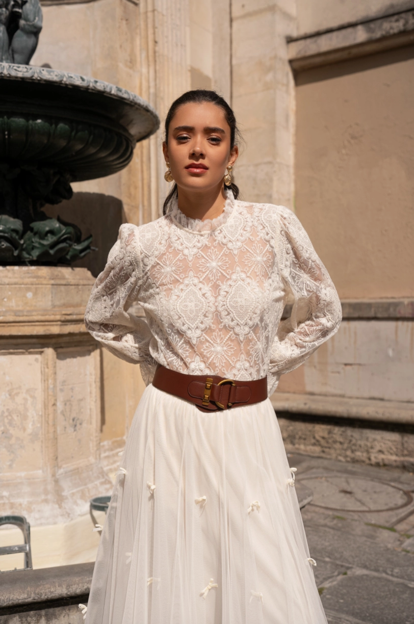High-Neck Lace Blouse
