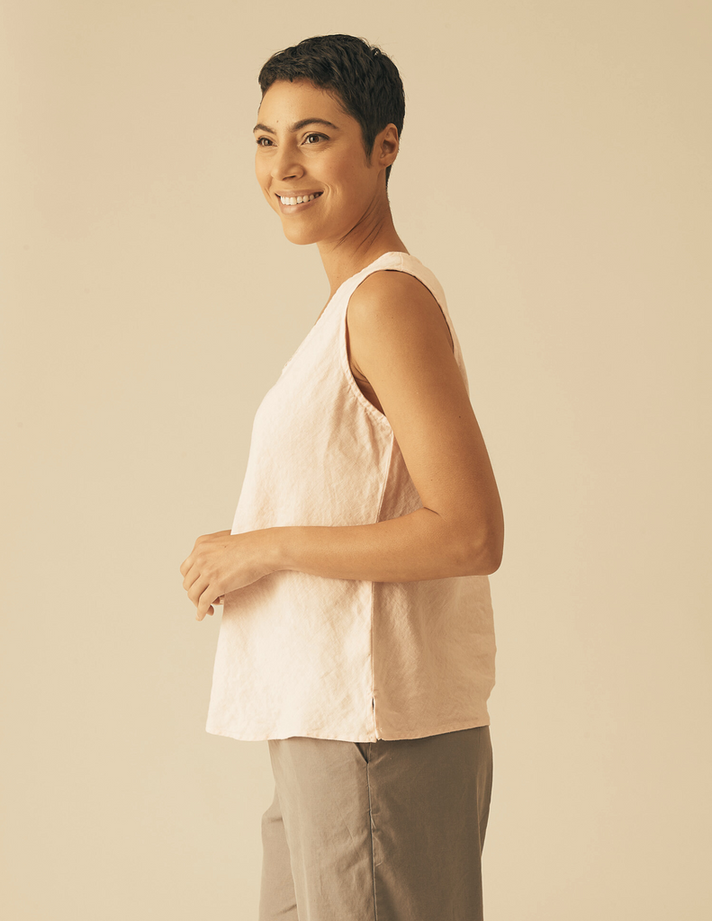 Posh Label Linen collection, made in the United States from pre-shrunk, custom-dyed linen for effortless style and comfort. Thoughtfully designed for versatile wear, breathable and easy-care for every season.