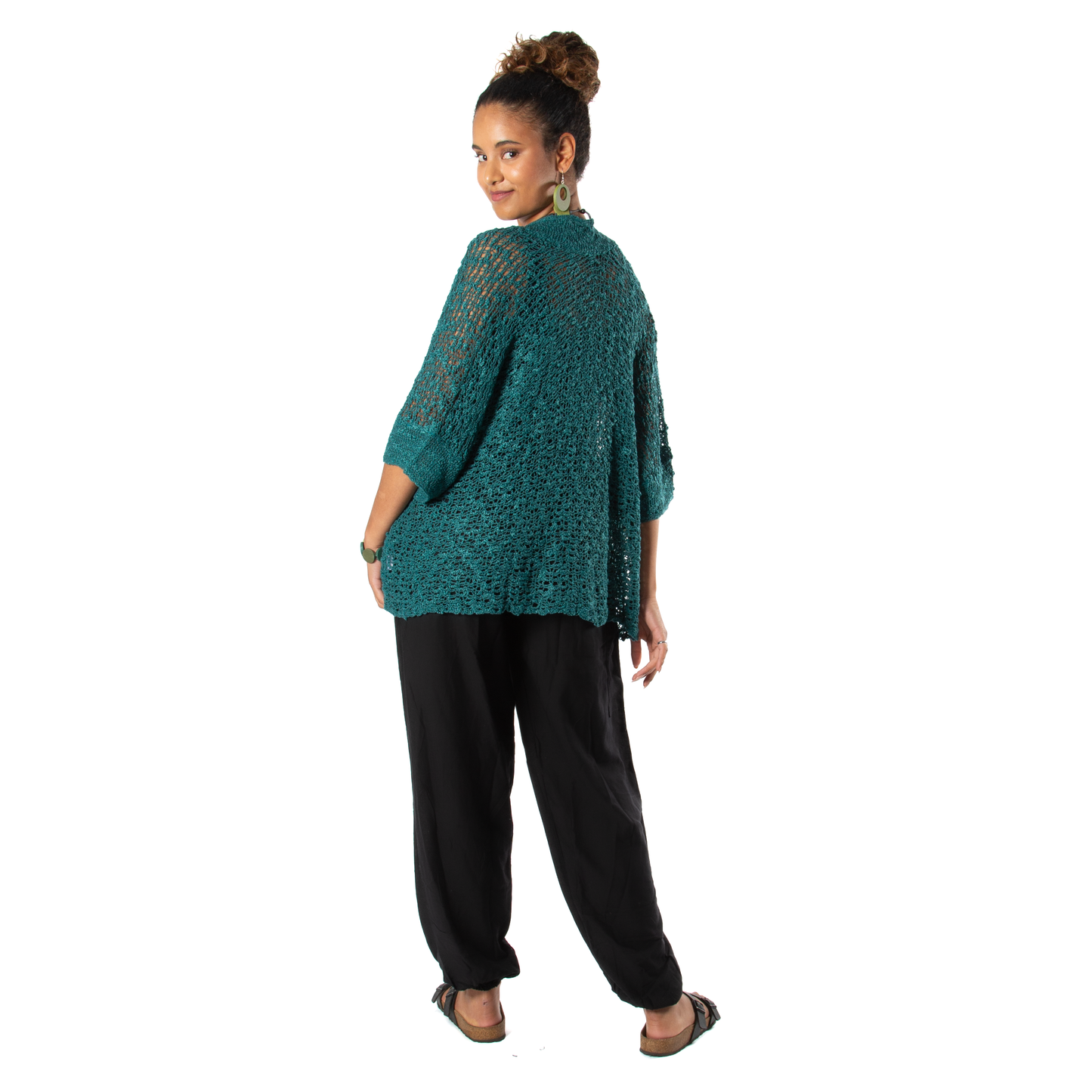 Popcorn Knit Short Sleeve Jade Cardigan