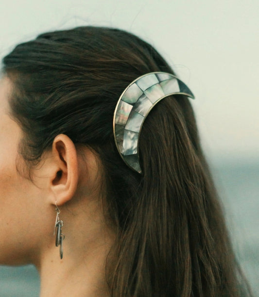 Crescent Moon Pearl Hair Pin with Stick