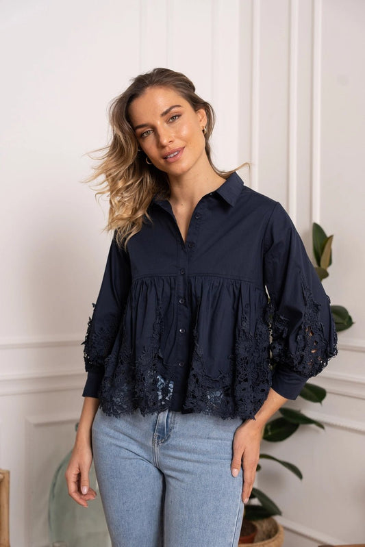 Aimie Cotton and Lace BlouseTopsPosh Boutique